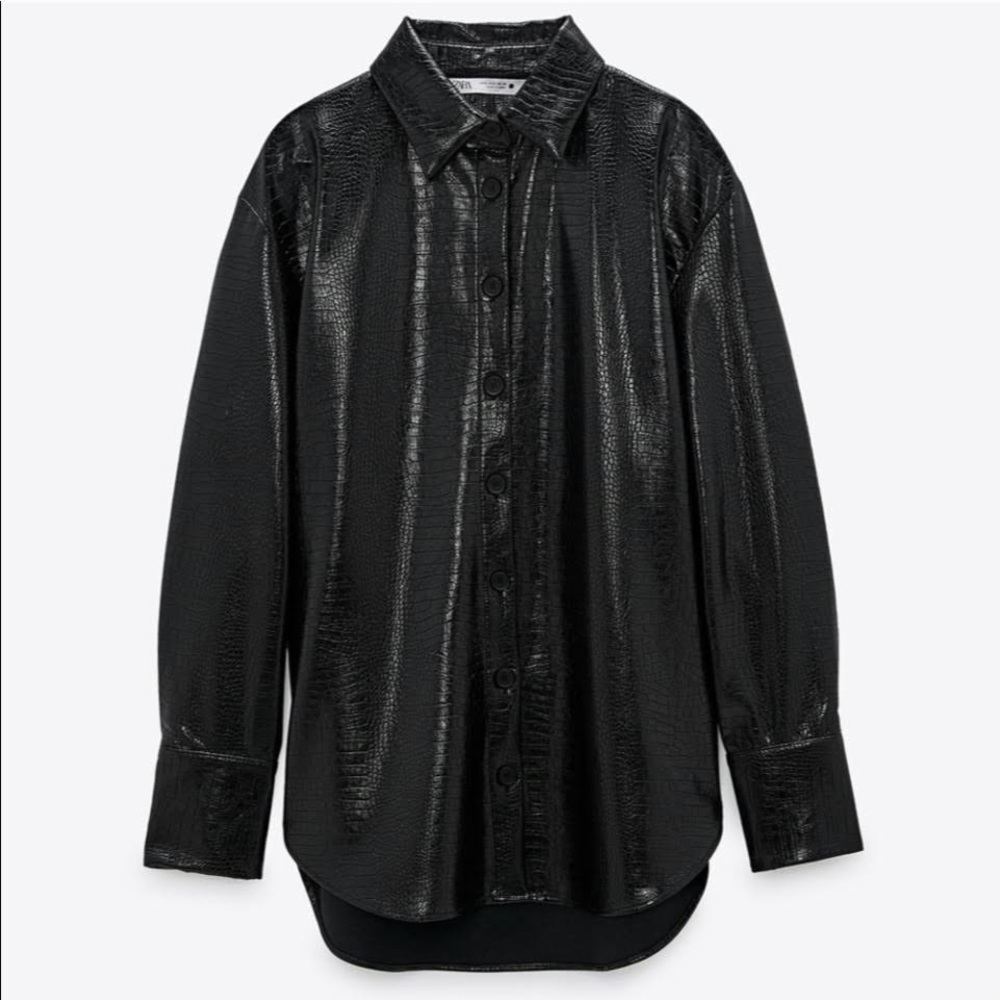 Zara Black Textured Button-Up Shirt